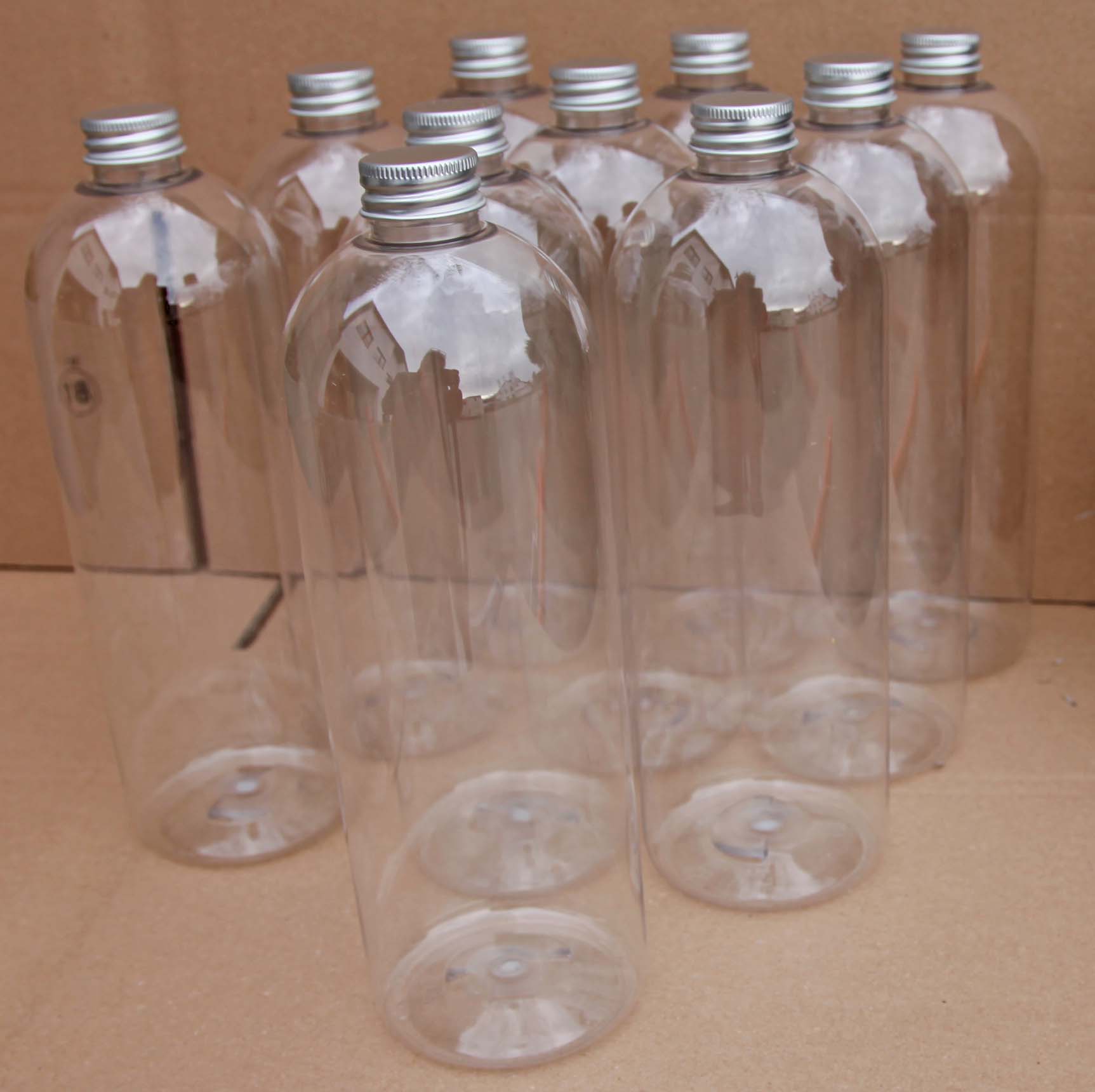 PET-Flasche 1Liter klar (10 Stück) Mit Deckel silberfarben