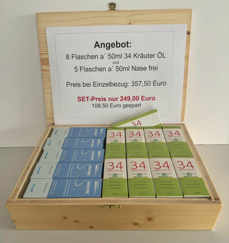 Angebot: 8x 34-Kräuter-Öl und  5x Nasefrei  je 50 ml 