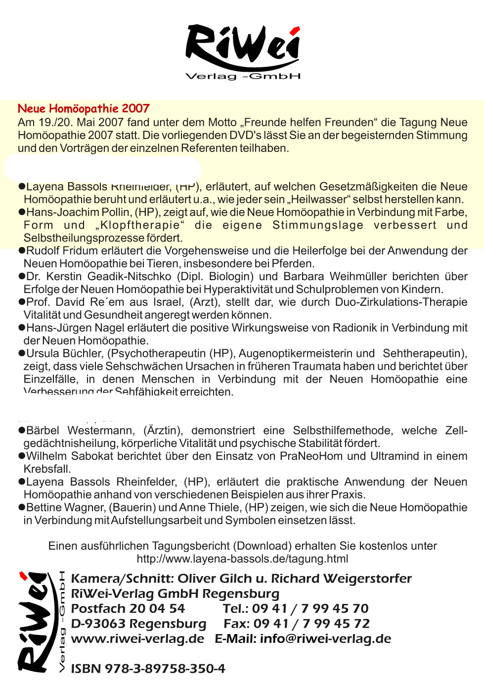 Tagung Neue Homöopathie 2007 Kurzfassung - Film Download